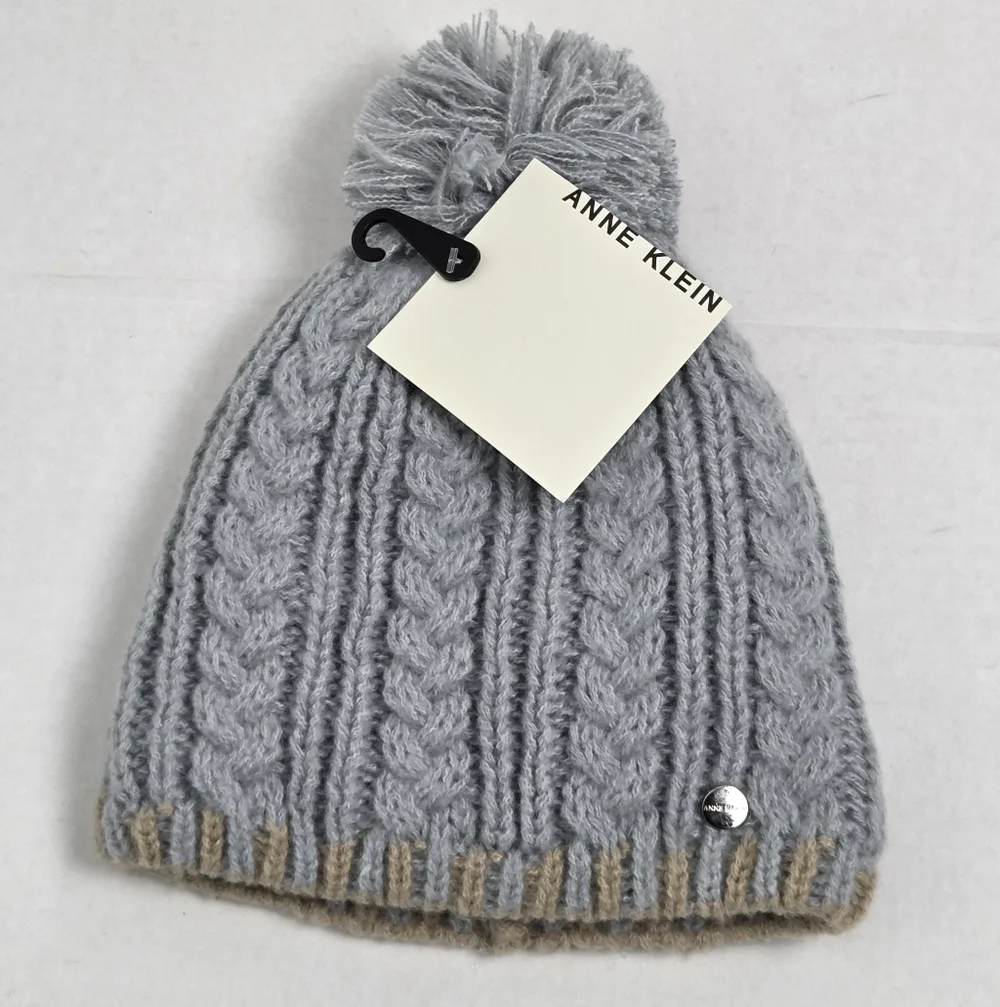 NWT Anne Klein Women's Lined Gray Cable Beanie Hat